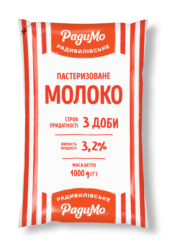 Молоко коров'яче РАДИМО 72 години, пастеризоване, 3,2%, 1000г